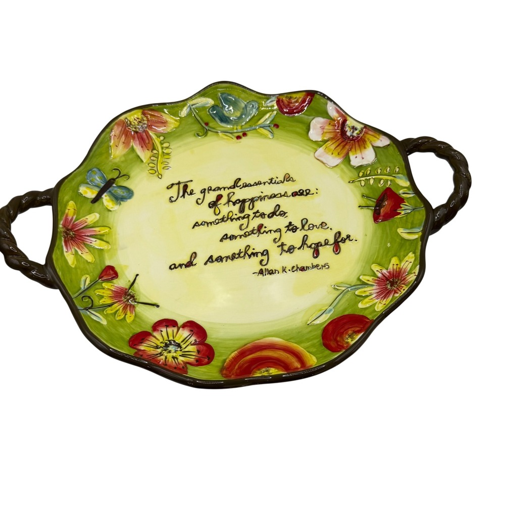 Cypress Hand Painted Floral‎ Serving Tray w Handles Quote Platter 15" Cottage